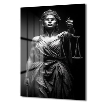 Adaletin Gücü: Lady Justice Siyah Beyaz Temperli Cam Tablo - Glazella