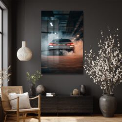 Adrenalin Yüklü BMW M5: Dumanlar İçinde Modern Cam Tablo Duvar Dekoru Adrenalin Yüklü BMW M5: Dumanlar İçinde Modern Cam Tablo