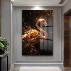 Altın Işıltılı Flamingo: Büyüleyici Temperli Cam Tablo Duvar Dekoru Altın Işıltılı Flamingo: Büyüleyici Temperli Cam Tablo