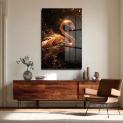 Altın Işıltılı Flamingo: Büyüleyici Temperli Cam Tablo Duvar Dekoru Altın Işıltılı Flamingo: Büyüleyici Temperli Cam Tablo