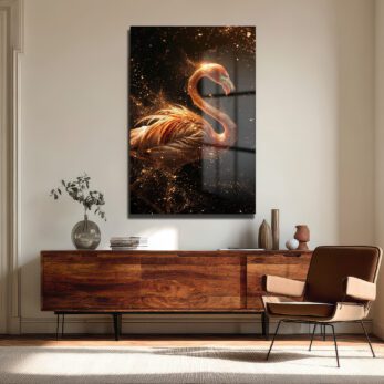 Altın Işıltılı Flamingo: Büyüleyici Temperli Cam Tablo - Glazella Altın Işıltılı Flamingo: Büyüleyici Temperli Cam Tablo - Glazella