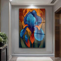 Büyüleyici Mavi Süsen: Modern Sanat Temperli Cam Tablo Duvar Dekoru Büyüleyici Mavi Süsen: Modern Sanat Temperli Cam Tablo