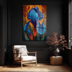Büyüleyici Mavi Süsen: Modern Sanat Temperli Cam Tablo Duvar Dekoru Büyüleyici Mavi Süsen: Modern Sanat Temperli Cam Tablo