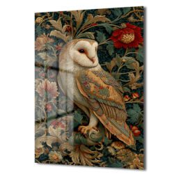 Gizemli Baykuş: William Morris Tarzı Botanik Desenli Temperli Cam Tablo Duvar Dekoru Gizemli Baykuş: William Morris Tarzı Botanik Desenli Temperli Cam Tablo