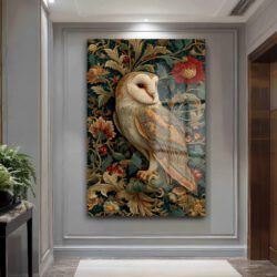Gizemli Baykuş: William Morris Tarzı Botanik Desenli Temperli Cam Tablo Duvar Dekoru Gizemli Baykuş: William Morris Tarzı Botanik Desenli Temperli Cam Tablo