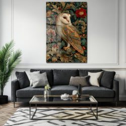 Gizemli Baykuş: William Morris Tarzı Botanik Desenli Temperli Cam Tablo Duvar Dekoru Gizemli Baykuş: William Morris Tarzı Botanik Desenli Temperli Cam Tablo