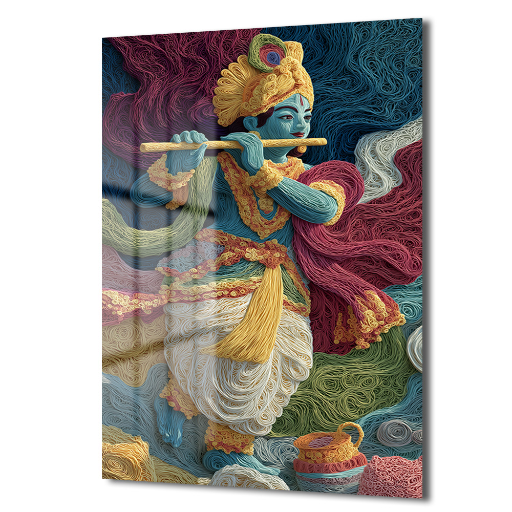 İlahi Melodi: Quilling Sanatı Krishna Dekoratif Cam Tablo Duvar Dekoru İlahi Melodi: Quilling Sanatı Krishna Dekoratif Cam Tablo
