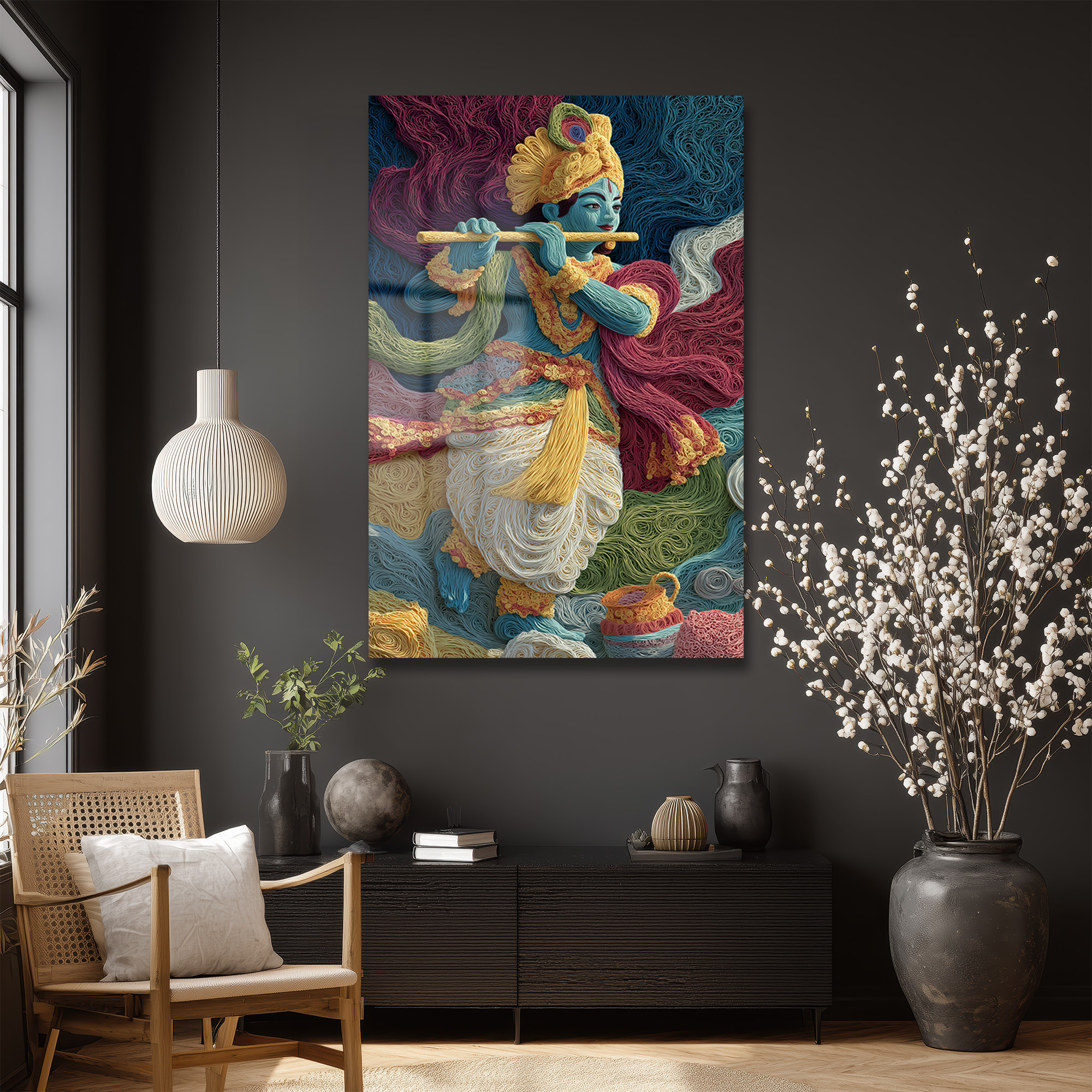 İlahi Melodi: Quilling Sanatı Krishna Dekoratif Cam Tablo Duvar Dekoru İlahi Melodi: Quilling Sanatı Krishna Dekoratif Cam Tablo