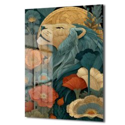 Görkemli Aslan: Art Nouveau Botanik Desenli Dekoratif Cam Tablo Duvar Dekoru Görkemli Aslan: Art Nouveau Botanik Desenli Dekoratif Cam Tablo