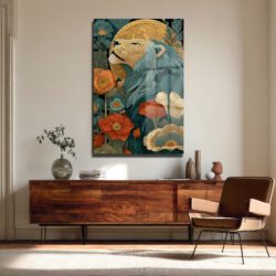 Görkemli Aslan: Art Nouveau Botanik Desenli Dekoratif Cam Tablo Duvar Dekoru Görkemli Aslan: Art Nouveau Botanik Desenli Dekoratif Cam Tablo
