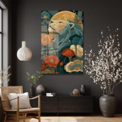 Görkemli Aslan: Art Nouveau Botanik Desenli Dekoratif Cam Tablo Duvar Dekoru Görkemli Aslan: Art Nouveau Botanik Desenli Dekoratif Cam Tablo