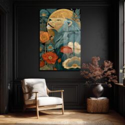 Görkemli Aslan: Art Nouveau Botanik Desenli Dekoratif Cam Tablo Duvar Dekoru Görkemli Aslan: Art Nouveau Botanik Desenli Dekoratif Cam Tablo