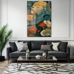 Görkemli Aslan: Art Nouveau Botanik Desenli Dekoratif Cam Tablo Duvar Dekoru Görkemli Aslan: Art Nouveau Botanik Desenli Dekoratif Cam Tablo