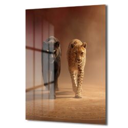 İki Ruhun Dansı: Panter ve Leopar Temalı Temperli Cam Tablo Duvar Dekoru İki Ruhun Dansı: Panter ve Leopar Temalı Temperli Cam Tablo