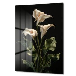 Asil Calla Zambakları: Modern Çiçek Temalı Temperli Cam Tablo Duvar Dekoru Asil Calla Zambakları: Modern Çiçek Temalı Temperli Cam Tablo