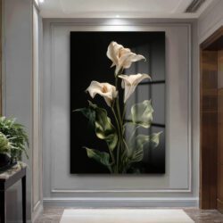 Asil Calla Zambakları: Modern Çiçek Temalı Temperli Cam Tablo Duvar Dekoru Asil Calla Zambakları: Modern Çiçek Temalı Temperli Cam Tablo