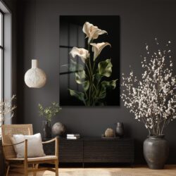 Asil Calla Zambakları: Modern Çiçek Temalı Temperli Cam Tablo Duvar Dekoru Asil Calla Zambakları: Modern Çiçek Temalı Temperli Cam Tablo