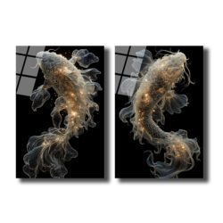 Ethereal Koi Balıkları Cam Tablo | Işıltılı Modern Duvar Sanatı Duvar Dekoru Ethereal Koi Balıkları Cam Tablo | Işıltılı Modern Duvar Sanatı