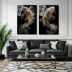 Ethereal Koi Balıkları Cam Tablo | Işıltılı Modern Duvar Sanatı Duvar Dekoru Ethereal Koi Balıkları Cam Tablo | Işıltılı Modern Duvar Sanatı