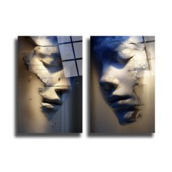 Çatlak Yüzler Temalı Modern Sanat Duvar Cam Tablo Duvar Dekoru Çatlak Yüzler Temalı Modern Sanat Duvar Cam Tablo