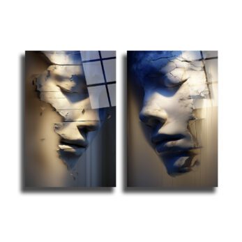 Çatlak Yüzler Temalı Modern Sanat Duvar Cam Tablo - Glazella