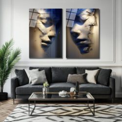 Çatlak Yüzler Temalı Modern Sanat Duvar Cam Tablo Duvar Dekoru Çatlak Yüzler Temalı Modern Sanat Duvar Cam Tablo