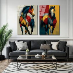 Soyut Atlar Modern Sanat Cam Tablo - Glazella Özel Koleksiyon Duvar Dekoru Soyut Atlar Modern Sanat Cam Tablo - Glazella Özel Koleksiyon