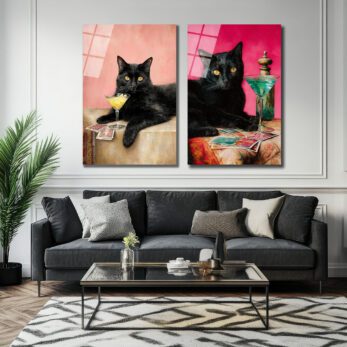 Gizemli Kara Kedi ve Sarı Kokteyl Cam Tablo - Glazella Gizemli Kara Kedi ve Sarı Kokteyl Cam Tablo - Glazella