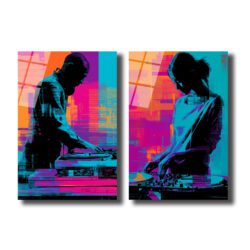 Neon Ritimler DJ Performansı Cam Tablo - Modern Sanat Dekorasyonu Duvar Dekoru Neon Ritimler DJ Performansı Cam Tablo - Modern Sanat Dekorasyonu