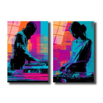 Neon Ritimler DJ Performansı Cam Tablo - Modern Sanat Dekorasyonu
