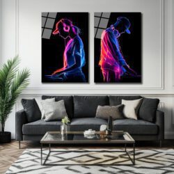 Müzik ve Işık Dansı: Neon DJ Cam Tablo Seti Duvar Dekoru Müzik ve Işık Dansı: Neon DJ Cam Tablo Seti