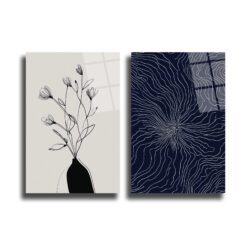 Minimalist Çiçek ve Soyut Desen Sanat Cam Tablo Seti - Glazella Minimalist Çiçek ve Soyut Desen Sanat Cam Tablo Seti - Glazella