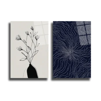 Anasayfa - Glazella Minimalist Çiçek ve Soyut Desen Sanat Cam Tablo Seti - Glazella