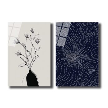 Minimalist Çiçek ve Soyut Desen Sanat Cam Tablo Seti