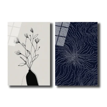 Minimalist Çiçek ve Soyut Desen Sanat Cam Tablo Seti - Glazella