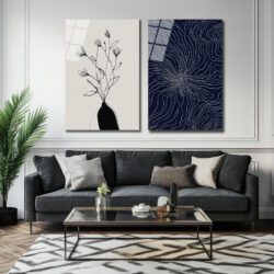 Minimalist Çiçek ve Soyut Desen Sanat Cam Tablo Seti Duvar Dekoru Minimalist Çiçek ve Soyut Desen Sanat Cam Tablo Seti