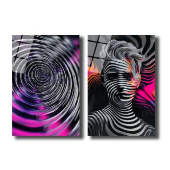 Dinamik Çizgiler ve Soyut Yüz: Modern Sanat Cam Tablo Seti