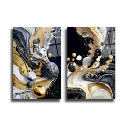Opulent Altın Siyah Beyaz Mermer Efektli Modern Cam Tablo Seti - Glazella Opulent Altın Siyah Beyaz Mermer Efektli Modern Cam Tablo Seti - Glazella
