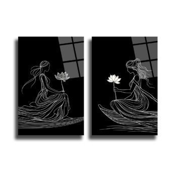Zen Lotus Kadınları Sanatsal Cam Tablo Seti