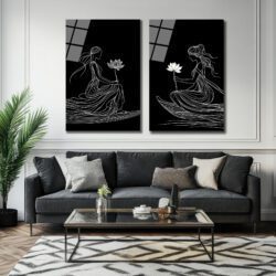 Zen Lotus Kadınları Sanatsal Cam Tablo Seti Duvar Dekoru Zen Lotus Kadınları Sanatsal Cam Tablo Seti