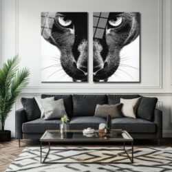 Gizemli Panter Gözleri İkili Cam Tablo Duvar Dekoru Gizemli Panter Gözleri İkili Cam Tablo