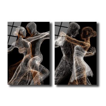Tutkulu Dans Figürleri Soyut Çizgisel Sanat Cam Tablo