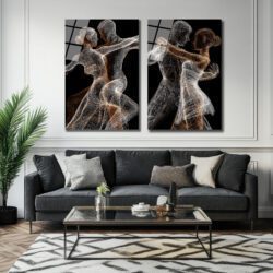 Tutkulu Dans Figürleri Soyut Çizgisel Sanat Cam Tablo Duvar Dekoru Tutkulu Dans Figürleri Soyut Çizgisel Sanat Cam Tablo