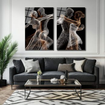 Tutkulu Dans Figürleri Soyut Çizgisel Sanat Cam Tablo - Glazella Tutkulu Dans Figürleri Soyut Çizgisel Sanat Cam Tablo - Glazella