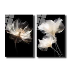 Ethereal Çiçekler Cam Tablo Seti | Modern Şeffaf Sanat Duvar Dekoru Ethereal Çiçekler Cam Tablo Seti | Modern Şeffaf Sanat