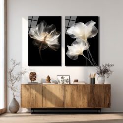 Ethereal Çiçekler Cam Tablo Seti | Modern Şeffaf Sanat Duvar Dekoru Ethereal Çiçekler Cam Tablo Seti | Modern Şeffaf Sanat