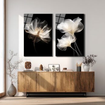 Ethereal Çiçekler Cam Tablo Seti | Modern Şeffaf Sanat - Glazella Ethereal Çiçekler Cam Tablo Seti | Modern Şeffaf Sanat - Glazella