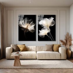 Ethereal Çiçekler Cam Tablo Seti | Modern Şeffaf Sanat Duvar Dekoru Ethereal Çiçekler Cam Tablo Seti | Modern Şeffaf Sanat