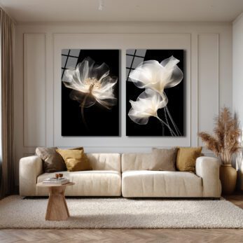 Ethereal Çiçekler Cam Tablo Seti | Modern Şeffaf Sanat - Glazella Ethereal Çiçekler Cam Tablo Seti | Modern Şeffaf Sanat - Glazella