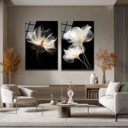 Ethereal Çiçekler Cam Tablo Seti | Modern Şeffaf Sanat Duvar Dekoru Ethereal Çiçekler Cam Tablo Seti | Modern Şeffaf Sanat